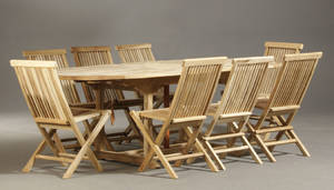 Trädgårdsgrupp i teak, 8 st stolar samt bord