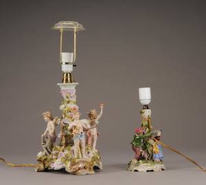 To lamper af porcelæn modelleret med figurer 2