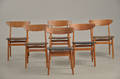 Dansk møbelproducent 6 stole af teak  bøg, sæder med kunstlæder 6