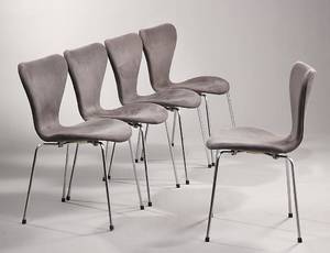 Arne Jacobsen 1902-1971 Sæt på fem stole, syveren, model 3107. 5