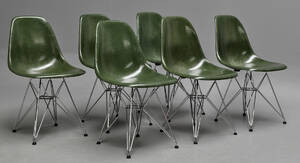 Charles Eames. Sæt på seks vintage skalstole, model DSR 6
