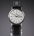 Omega Seamaster Day-Date. Vintage herreur i stål med sølvfarvet skive, ca. 1978