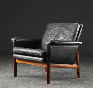 Finn Juhl. Lænestol model 218, palisander og sort læder