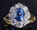 Safir og brillant rosetring af 18 kt guld og hvidguld