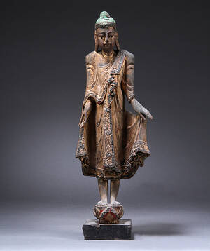 Buddha af bemalet træ, 1900-tallet Denne vare er sat til omsalg under nyt varenummer 4127175