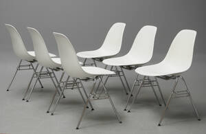 Charles Eames. Sæt på seks skalstole, model DSS 6 