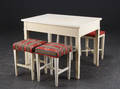 Hvidmalt bord samt fire div. taburetter, omkr. 1900 5