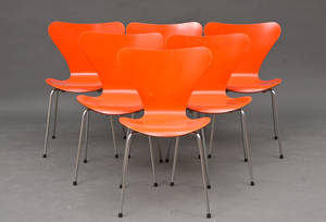 Arne Jacobsen 1902-1971. Seks skalstole, model 31076