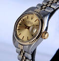 Rolex Date. Vintage dameur i 18 kt. guld og stål med champagnefarvet skive, ca. 1977 Denne vare er sat til omsalg under nyt varenummer 4372414