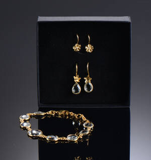 Smykkesæt af forgyldt sterling sølv med kvarts