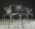 Arne Jacobsen. Fire syverstole, sort læder, model 3107 4