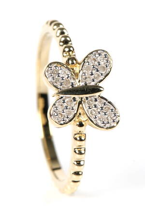 Sommerfugl. Ring m diamanter, 9 kt guld, 0.10 ct Denne vare er sat til omsalg under nyt varenummer 5047072