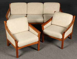 3-Sitzer Sofa und zwei Sessel aus Teak 3