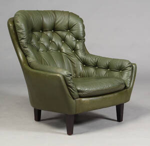Dansk møbelproducent. Lænestol, 1970erne, grønt læder