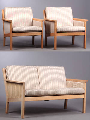 Hans J. Wegner. To-pers sofa samt to lænestol, model GE 55. 3 Denne vare er sat til omsalg under nyt varenummer 3951714