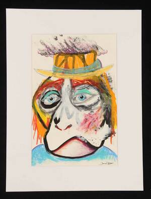 Jens BK. Shut Up Monkey Face. Mixed media på papir