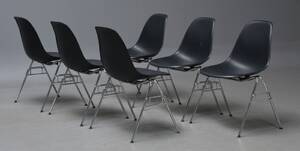 Charles Eames. Sæt på seks skalstole, model DSS 6 