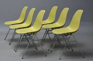 Charles Eames. Sæt på seks skalstole, model DSS , Lime 6  Denne vare er sat til omsalg under nyt varenummer 4964919