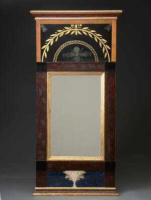 Svensk spejl beklædt med porfyrmalet glas, 1800-1900-tallet.