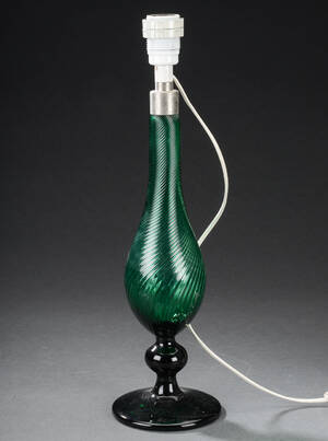 Bordlampe, i grønt glas