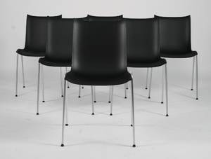 Fredericia Furniture Seks Agitari stole, Design Peter Karpf, sortlaceret eg 6