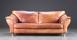 Tre-pers. sofa, cognacfarvet læder