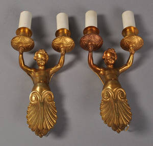 Par væglamper i forgyldt bronce. 1900-tallet. 2