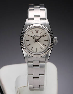 Rolex Oyster Perpetual. Dameur i stål med hvidguldslynette, ca. 1996