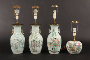 Fire Kinesiske bordlamper af porcelæn 1900 tallet 4