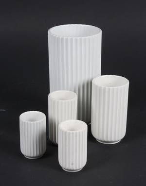 Fem Lyngby vaser,  varierende højde H. 8-21,5cm. 5
