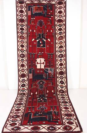 Persisk handknuten gallerimatta Shiraz 412x135 cm.