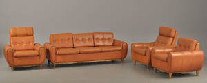 Sofa-gruppe med lyst brunt læder, 19601970 4