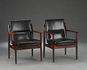 Arne Vodder for Sibast Møbler. Par armstole af palisander. 2. Denne vare er sat til omsalg under nyt varenummer 4518369