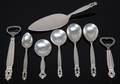 Johan Rohde for Georg Jensen, Kongemønster. Fem diverse skeer, to oplukkere samt kagespade 8