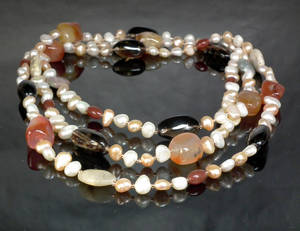 Achat-Rauchquarz-Süßwasserperl-Collier