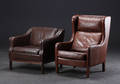 Dansk Møbelproducent. Øreklapstol samt hvilestol, læder 2