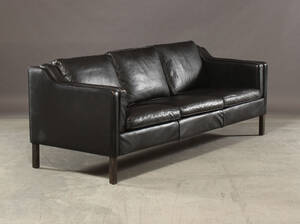 Tre-pers. sofa, sort læder