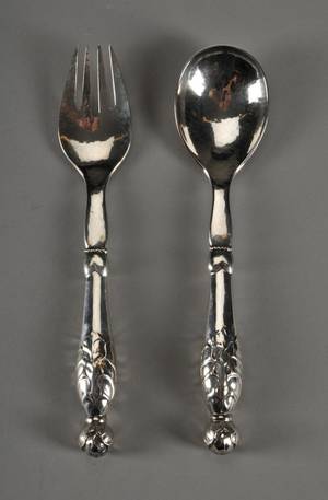 Georg Jensen Tidligt skønvirke salatsæt af hamret sølv, dess. nr. 159, ca. 1910 2