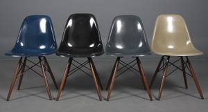 Charles Eames Sæt på fire skalstole af glasfiber, multifarvede, model dsw 4