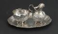 Gräddkanna, sockerskål samt fat, silver, 1900-tal