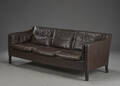 Trepersoners sofa, brun læder 
