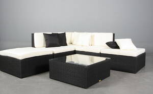 Havemøbler. Loungemøblement i sort polyrattan.