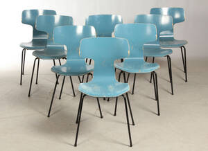 Arne Jacobsen 1902-1971. Sæt på otte T- stole, model 3103 8. Denne vare er sat til omsalg under nyt varenummer 4335022