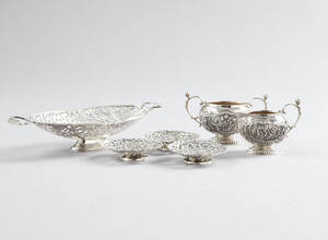 Sockerskål gräddkanna fat i silver