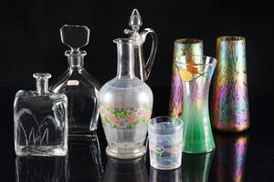 Samling karaffer  vaser i glas 7 st, 1900-tal. 7