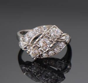 Vintage diamantring af hvidguld, ca. 0.98 ct,