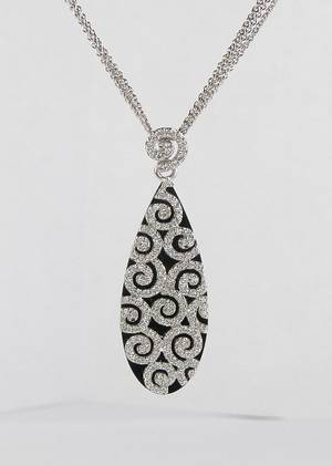 Brillantcollier mit Onyxplatte in Weißgold, Handarbeit - Unikat - ca. 0.82 ct.  11 ct.
