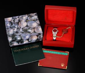 Original Rolex Oyster Perpetual damearmbåndsur med brillanter.