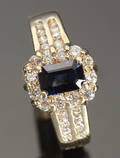Safir og diamantring, 14 kt guld
