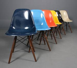 Charles Eames Sæt på seks skalstole, multifarvede 6